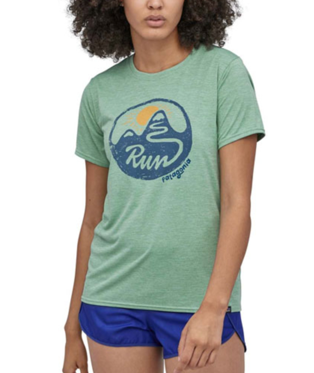 Patagonia Capilete Cool Daily T-Shirt Women XS Green Graphic Print Short Sleeve